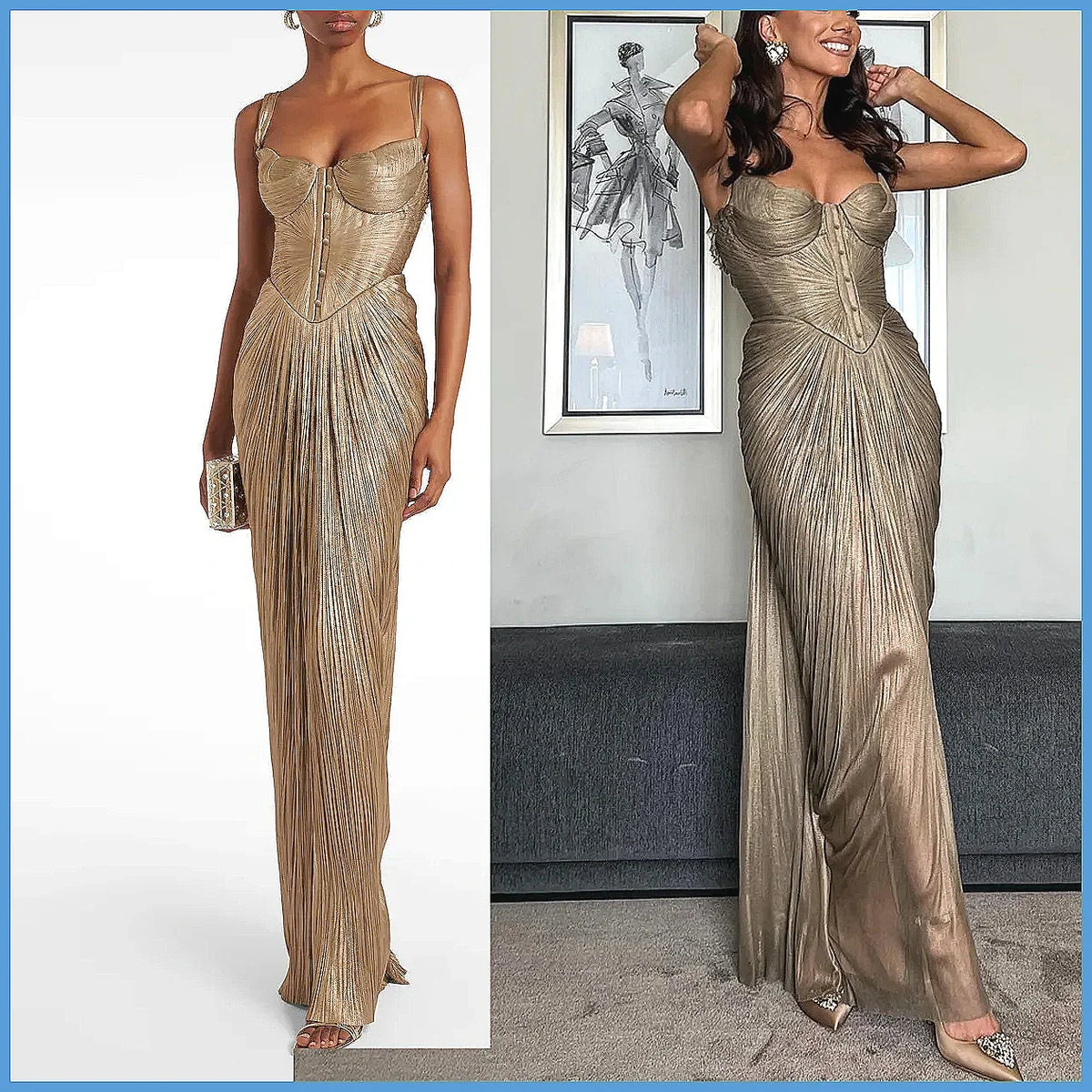 Elegant V-Neck Pleated Evening Gown for Women, Sexy High Waist Sleeveless Party Dress