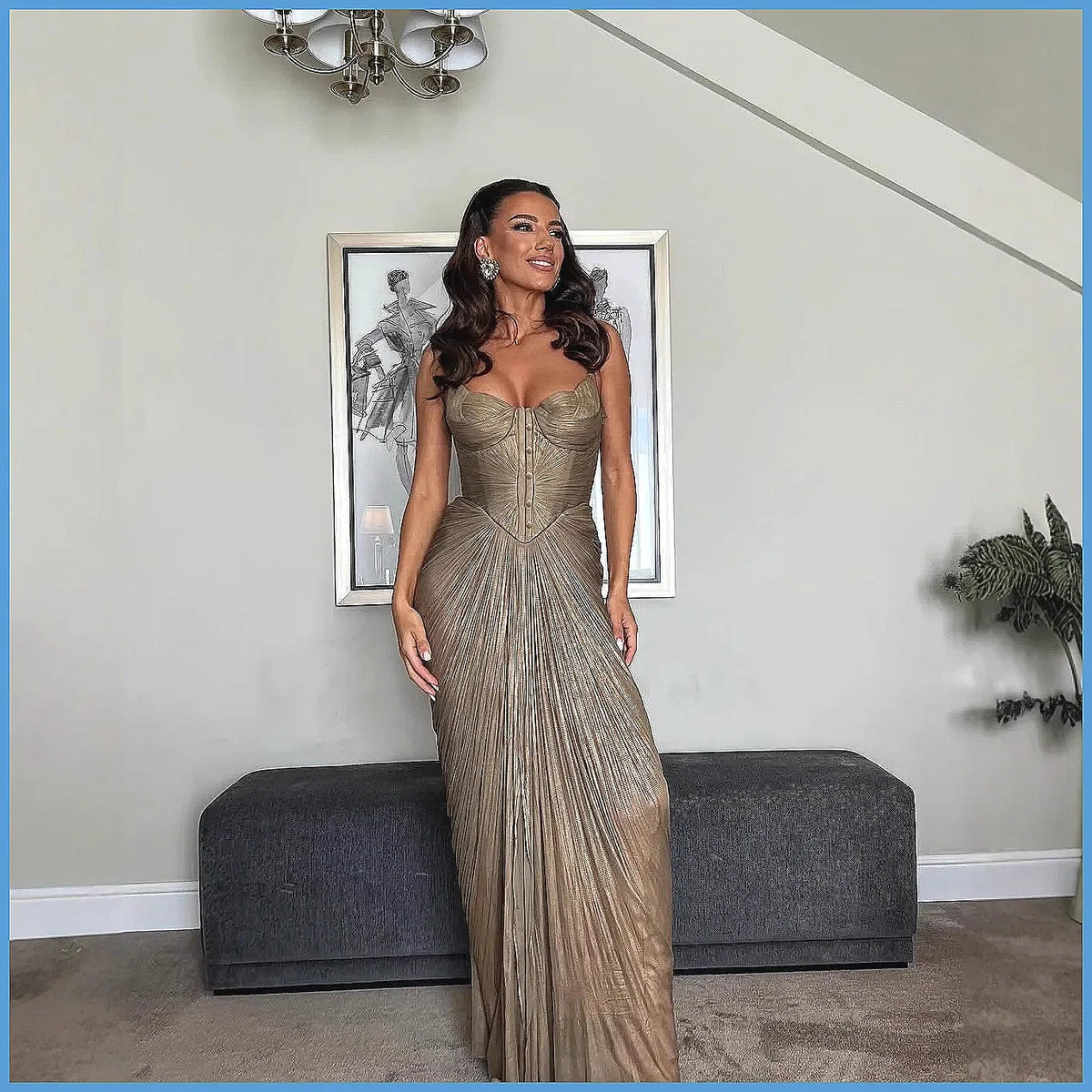 Elegant V-Neck Pleated Evening Gown for Women, Sexy High Waist Sleeveless Party Dress