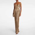 Elegant V-Neck Pleated Evening Gown for Women, Sexy High Waist Sleeveless Party Dress