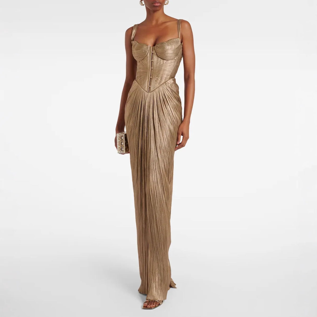 Elegant V-Neck Pleated Evening Gown for Women, Sexy High Waist Sleeveless Party Dress